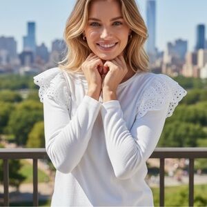 Joe’s Jeans White Eyelet Ruffle Shoulder Top Size L